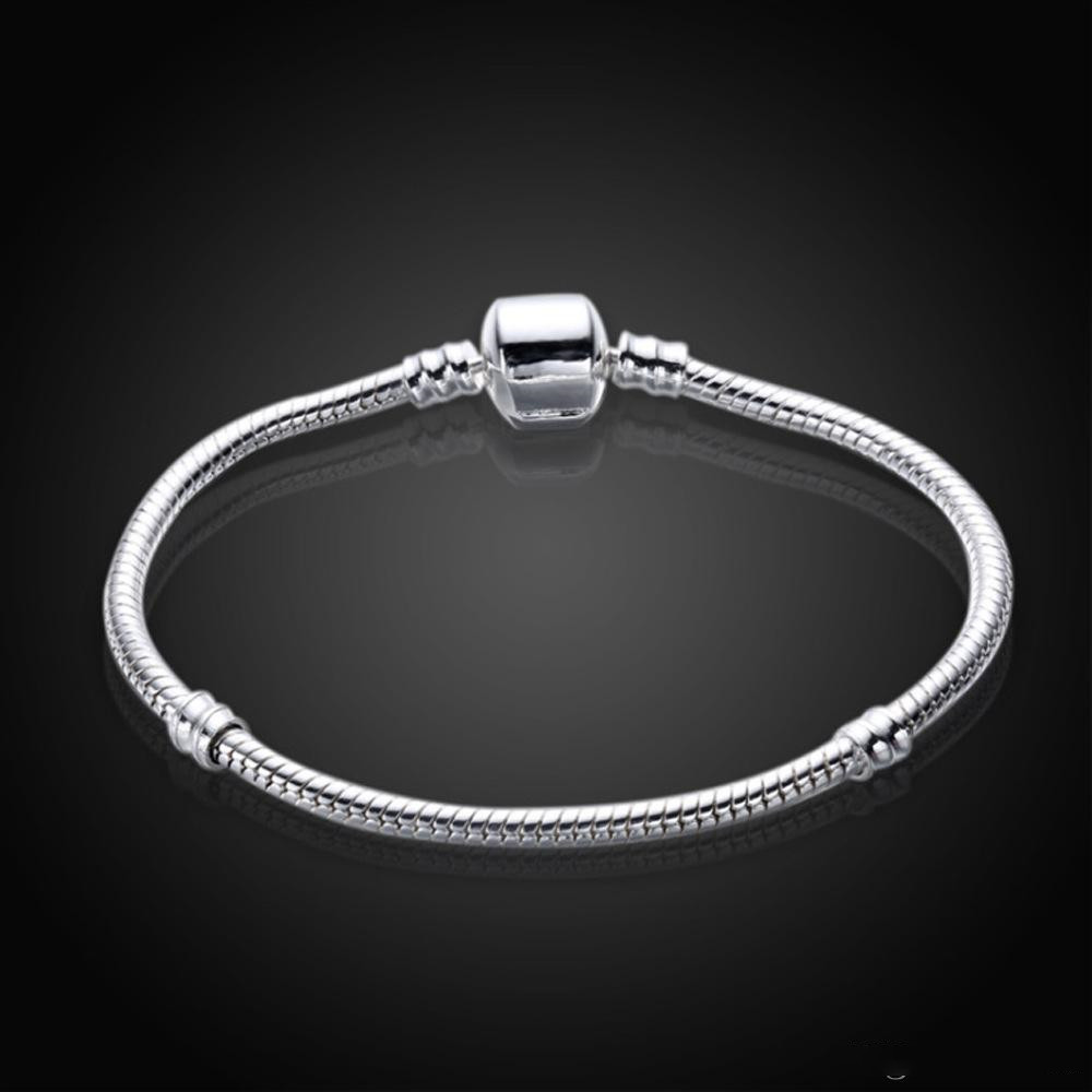 Silver Plated Bracelets Women Snake Chain Charm Beads For Beads Bangle Bracelet Children Gift