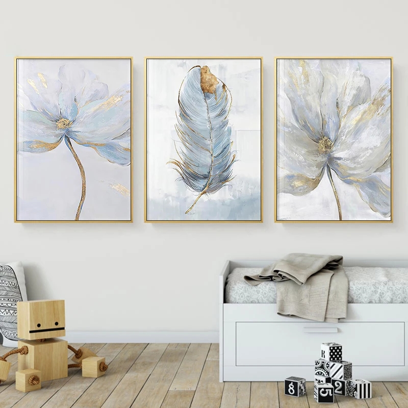 Scandinavian Flower Canvas Art Abstract Painting Print Feather Decoration Picture for Living Room Nordic Home Decor Wall Poster