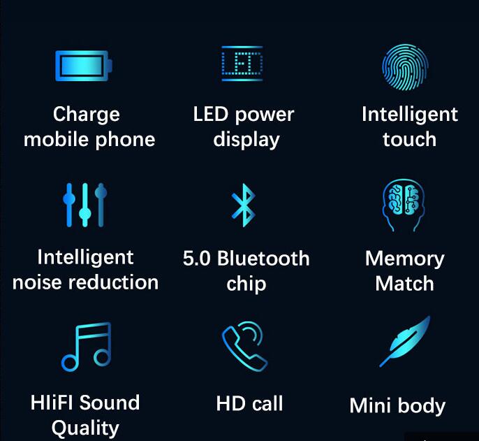 F9 F9-B Wireless Earphone Bluetooth V5.0 Headphone HiFi Stereo Earbuds LED Display Touch Control 2000mAh Power Bank Headset With Mic