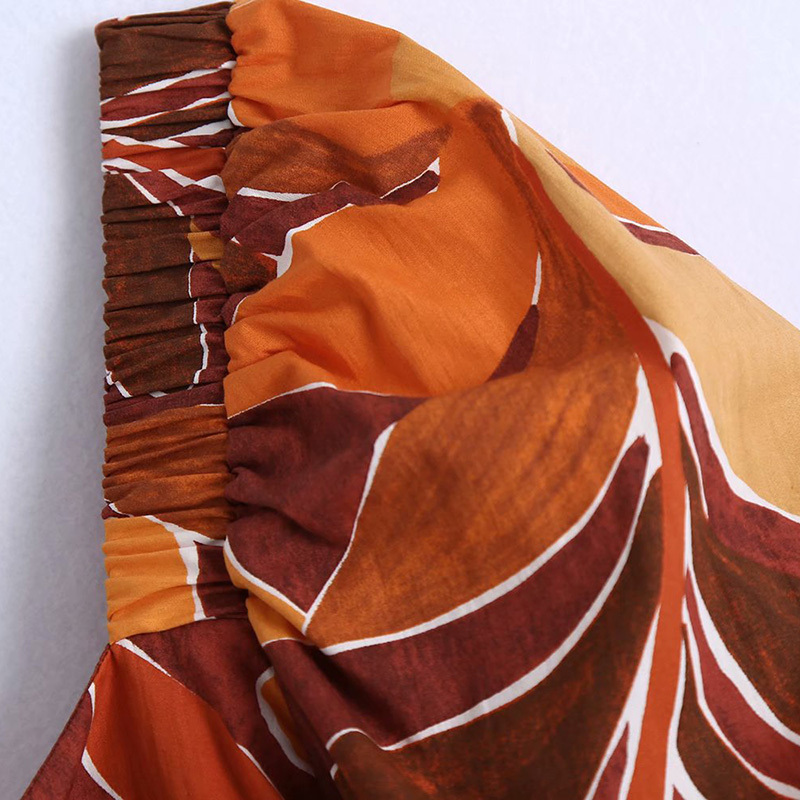 Women Tropical Floral Print Short Blouse Female Puff Sleeve Elastic Slim Shirts Buckle Blusas Chic Boho Crop Tops 210521