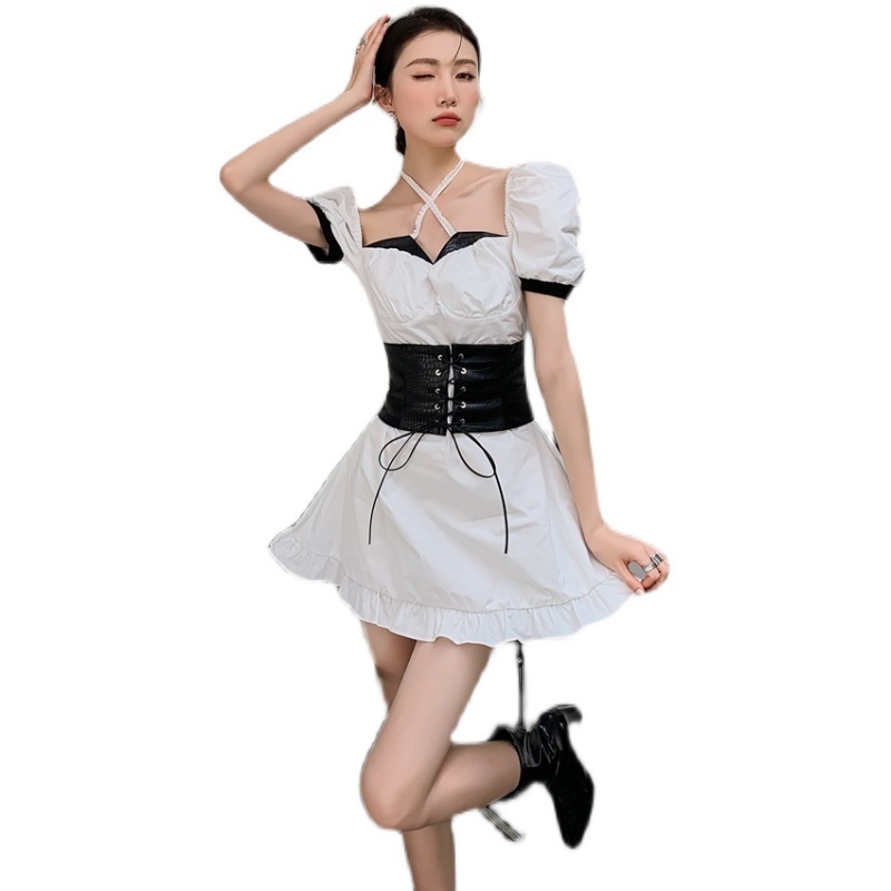 Women Dress V-Neck Girdle Short Sleeve Loose Fit Female Fashion Spring Autumn Arrivals 2H851 210526