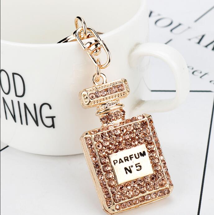 Alloy Key Rings Rhinestone Crystal 3 Colors perfume Bottle Shape Pendant Car Handbag Key Holder Party Gifts GC810