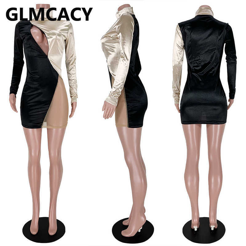 Women Mesh Insert Cutout Front Dress Slinky Bodycon Evening Party Club Dresses 210702