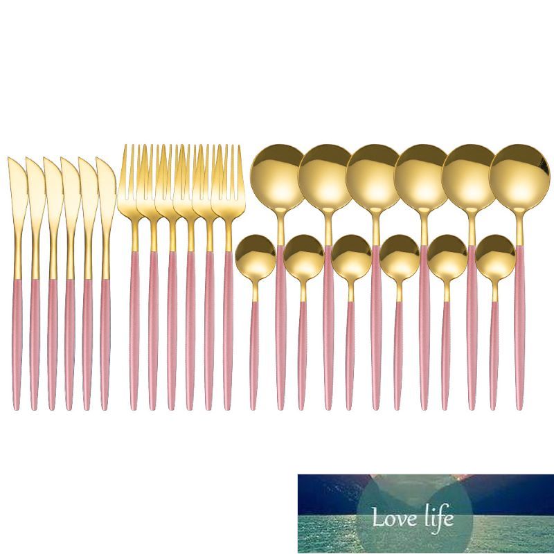 24Pcs/Set Stainless Steel Dinner Black Gold Dinnerware Set Knife Fork Coffee Spoon Cutlery Set Kitchen Tableware Silverware Sets Factory price expert 