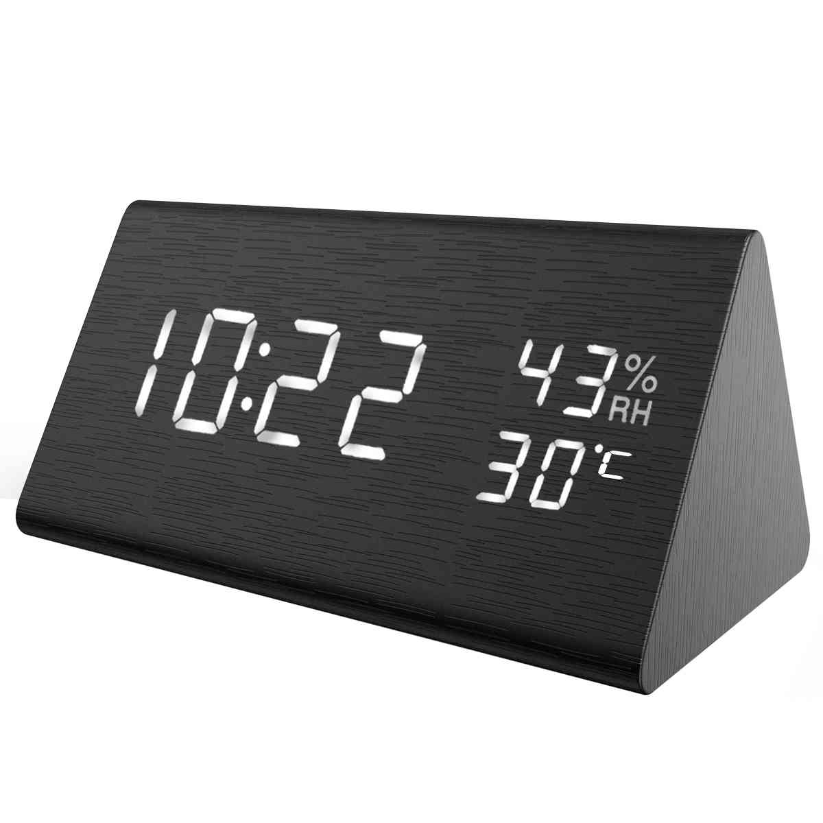 Creative electronic wood digital clock led time display temperature and humidity detect clock for the fourth alarm clock