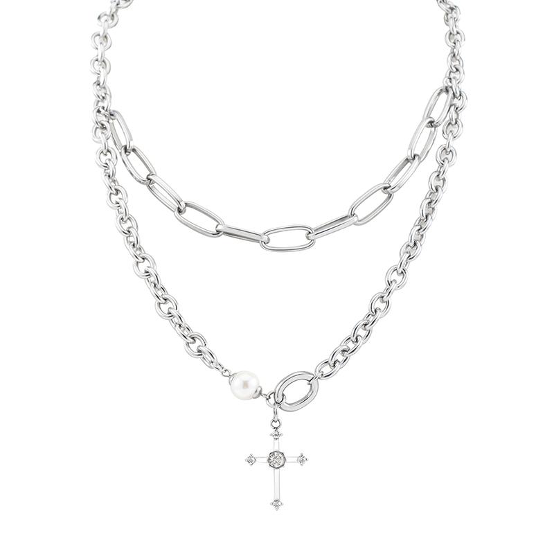 Pendant Necklaces Light Luxury Punk Creative Pearl Stainless Steel Double Chain Stitching Zircon Cross
Pendant Necklaces Light Luxury Punk Creative Pearl Stainless Steel Double Chain Stitching Zircon Cross