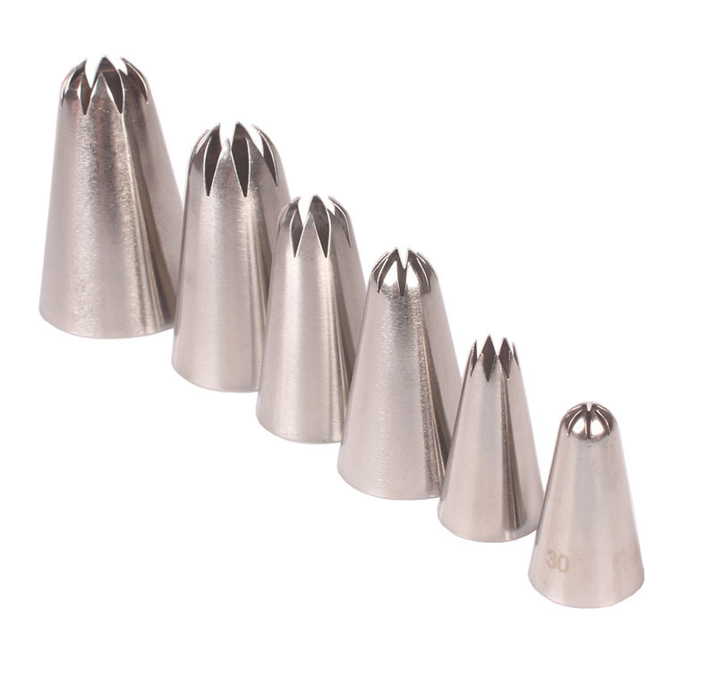 6Pcs/Set Silver Pastry Nozzle Fondant Decor 8-tooth Kitchen Gadgets Cookies Supplies 304 Stainless Steel Cakes Decoration