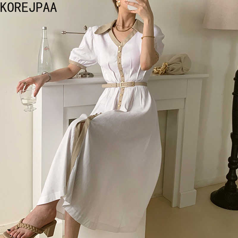 Korejpaa Women Dress Summer Korean Chic Elegant Lapel Color Matching Single-Breasted Design Slimming Puff Sleeve Vestidos 210526, Photo color
Korejpaa Women Dress Summer Korean Chic Elegant Lapel Color Matching Single-Breasted Design Slimming Puff Sleeve Vestidos 210526, Photo color
