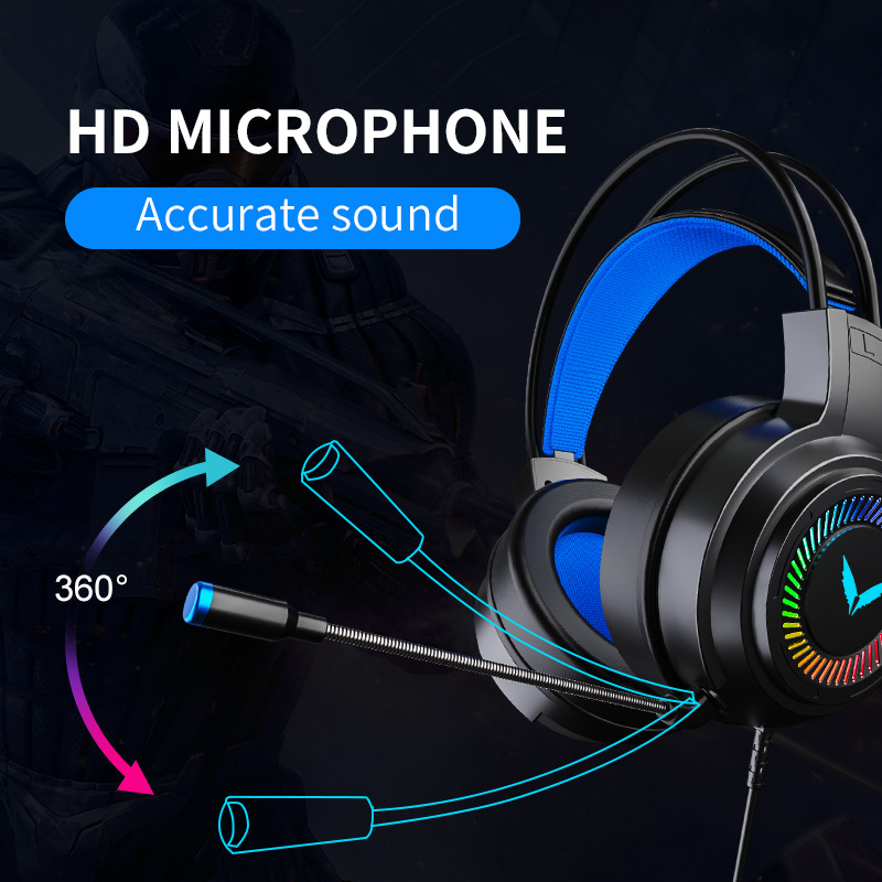 G58 Gaming Headset Gamer Headphones 4D Stereo Surround Wired Earphones USB Microphone Colourful Light PC Laptop Game Headsets