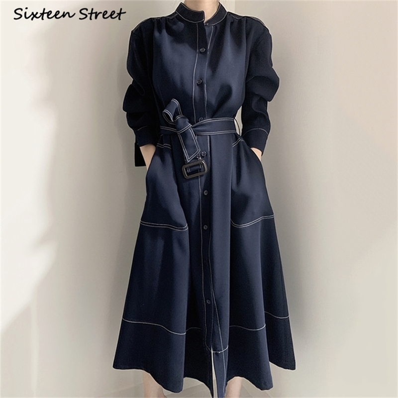 Chic Spaghetti Dress Woman with Belt Stand Neck Loose Maxi Vestido Lady Korean Elegant Dark Blue Spring Clothing 210603, Clear
Chic Spaghetti Dress Woman with Belt Stand Neck Loose Maxi Vestido Lady Korean Elegant Dark Blue Spring Clothing 210603, Clear