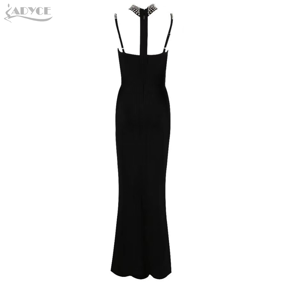 Summer Women Black Bandage Dress Sexy Spaghetti Strap Diamond Hollow Out Club Maxi Celebrity Party Vestidos 210423