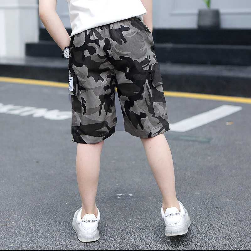 Boys Shorts for Summer Camouflage Loose Pants Teenage Trouser Cotton Black Fashion Kids Clothes 2-16 Years 210622