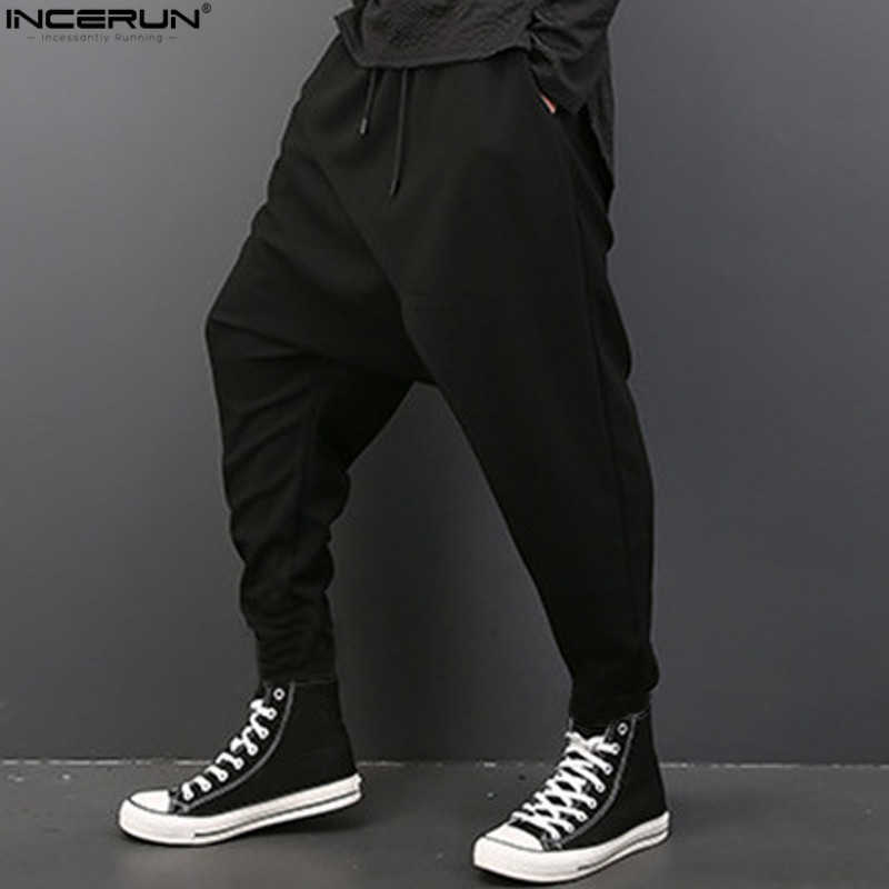 INCERUN Vintage Men Loose Drop Crotch Drape Pants Dance Baggy Trousers Men Drawstring Harem Pants Men Pantalon Hombre Plus Size 201006
