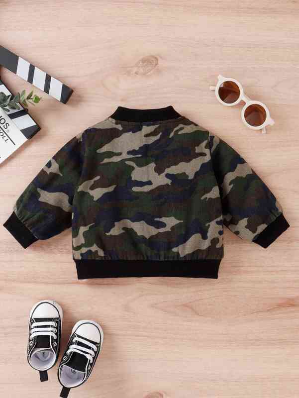 Baby Camo Print Zipper Bomber Jacket SHE
