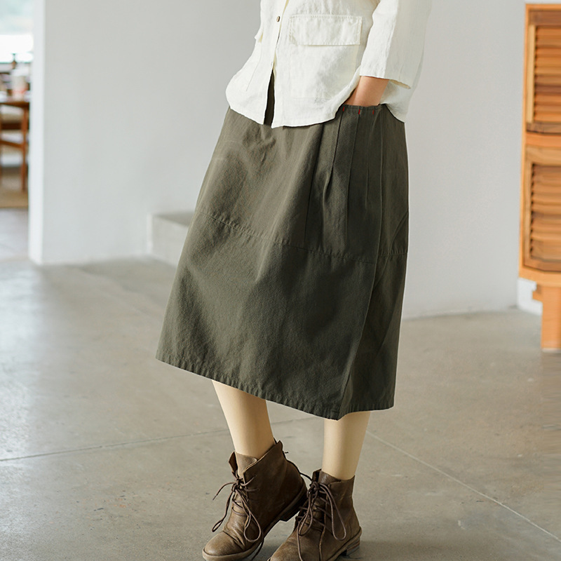 Johnature Women Spring A-Line Skirts Solid Color Elastic Waist Pockets Cotton Soft Women Clothing Casual Skirts 210521, Khaki
Johnature Women Spring A-Line Skirts Solid Color Elastic Waist Pockets Cotton Soft Women Clothing Casual Skirts 210521, Khaki