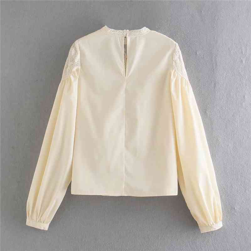 Elegant Women Beige Embroidery Shirts Fashion Ladies Mesh O-Neck tops Streetwear Female Chic Patchwork Blouses 210430