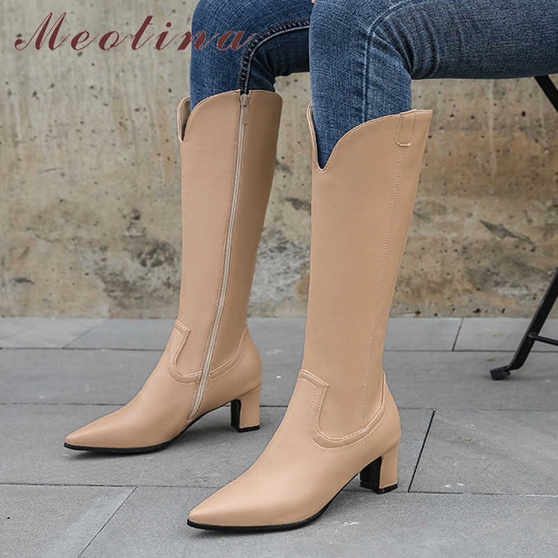 Meotina Women Western Boots Shoes Zipper High Heel Knee-High Boots Pointed Toe Thick Heels Female Long Boots Brown Autumn 33-46 210608, Black
Meotina Women Western Boots Shoes Zipper High Heel Knee-High Boots Pointed Toe Thick Heels Female Long Boots Brown Autumn 33-46 210608, Black
