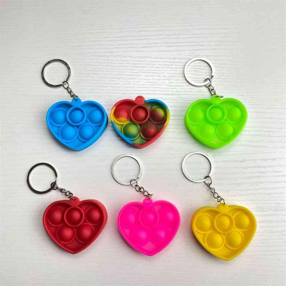 Fidget simple dimple toy kids Mini Push Poo its Bubble Sensory toys Keychain Cartoon rainbow tie-dye Finger Chains