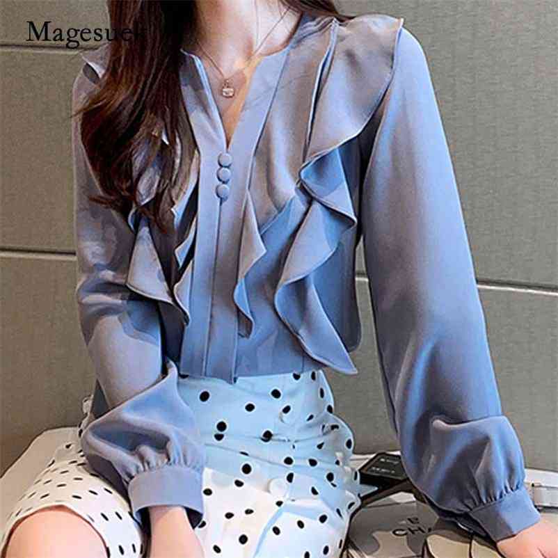 Autumn Fashion Chiffon Tops and Blouses Women V-neck Ruffles Long Sleeve Shirts Pullover Blusas 10702 210518, Red
Autumn Fashion Chiffon Tops and Blouses Women V-neck Ruffles Long Sleeve Shirts Pullover Blusas 10702 210518, Red