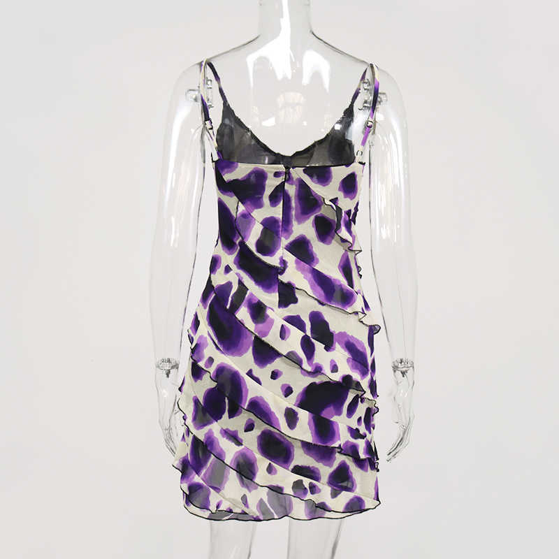 Colysmo Summer Print Dress Women Sexy V Neck Spaghetti Strap Lining Cascading Ruffle Dresses Female Casual Clothing Street Wear 210527