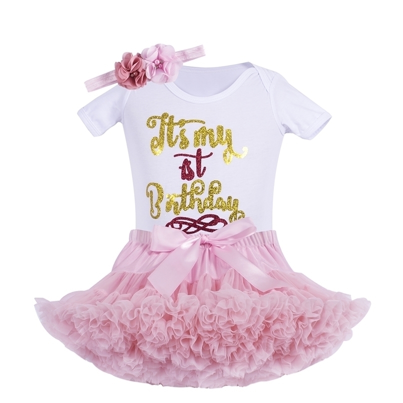 

Baby girls Birthday outfits Infant 1st party tutu clothes set with headband White Bodysuit pettiskirt suit for baby girls 220224, Pink crown