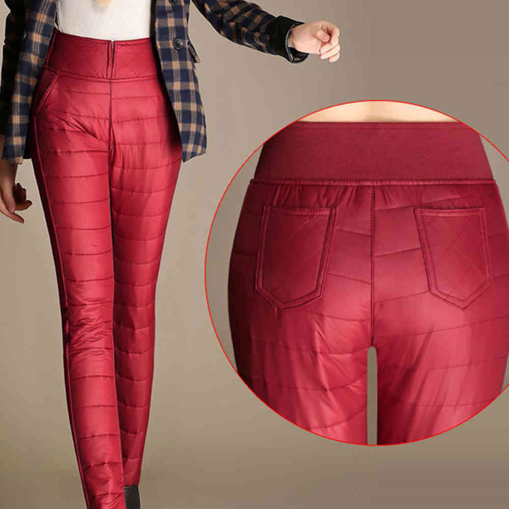 Women's Pants Trousers Winter High Waisted Outer Wear Female Fashion Slim Warm Thick Duck Down Skinny 210428