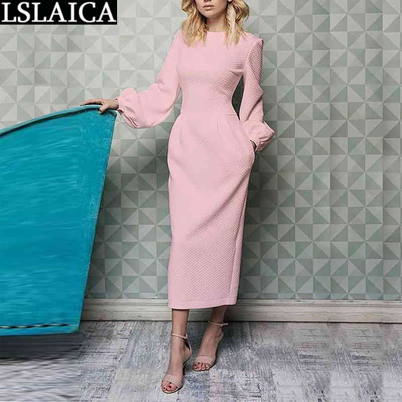 Women Dress Slim O Neck Long Sleeve Night Fashion Arrival Solid Formal Party Elegant Classy Vestido De Mujer 210515