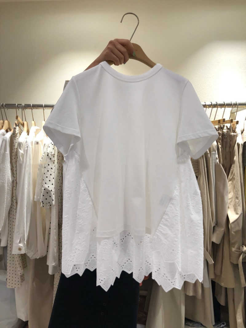 Summer Back Hollow Out Lace Patchwork Short-sleeved O Neck T-shirt Women's Top 210615