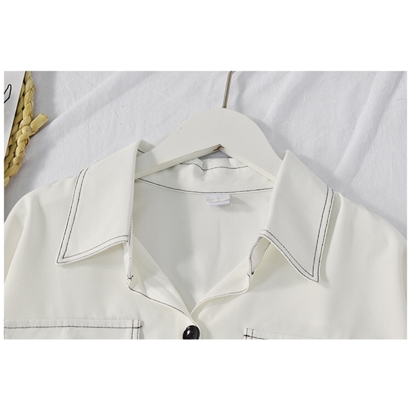 CHIC Korea Clothes Hit color line Lapel Casual Shirt Double Pockets Single-breasted buttons Loose Women Blouse Tops 210429