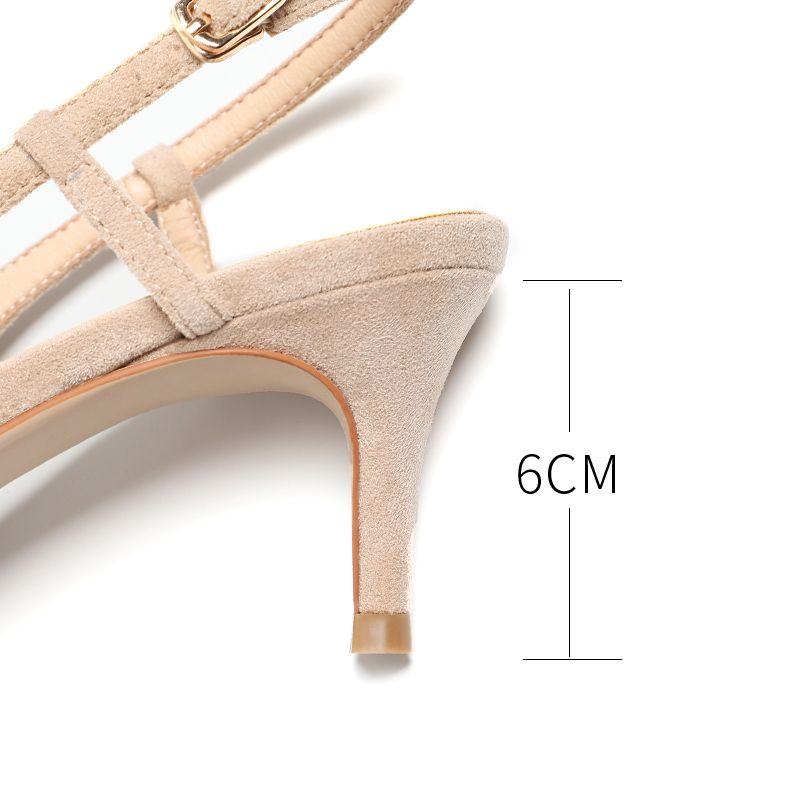 Women Shoes Spring 6CM Thin High Heels Slingbacks Female Pointed Toe Solid Flock Woman Pumps Office Lady Elegant Sandals 210520