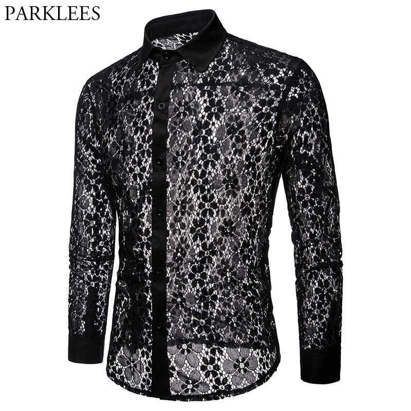 Luxury Floral Embroidery Lace Shirt Men Brand Transparent Sexy Dress Mens See Trough Club Party Black Male 210721, White
Luxury Floral Embroidery Lace Shirt Men Brand Transparent Sexy Dress Mens See Trough Club Party Black Male 210721, White