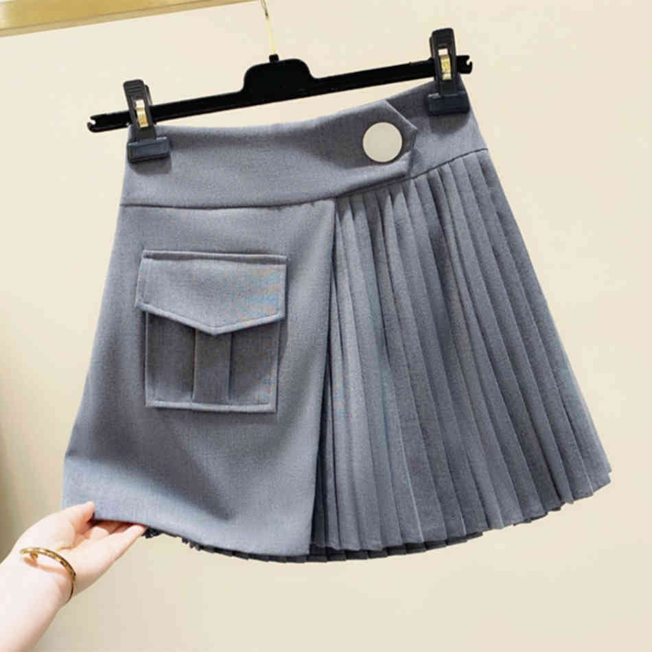 Free Irregular Pleated Skirt Women's Summer High Waist A-line White Fashion Elegant Ladies Hakama 210524