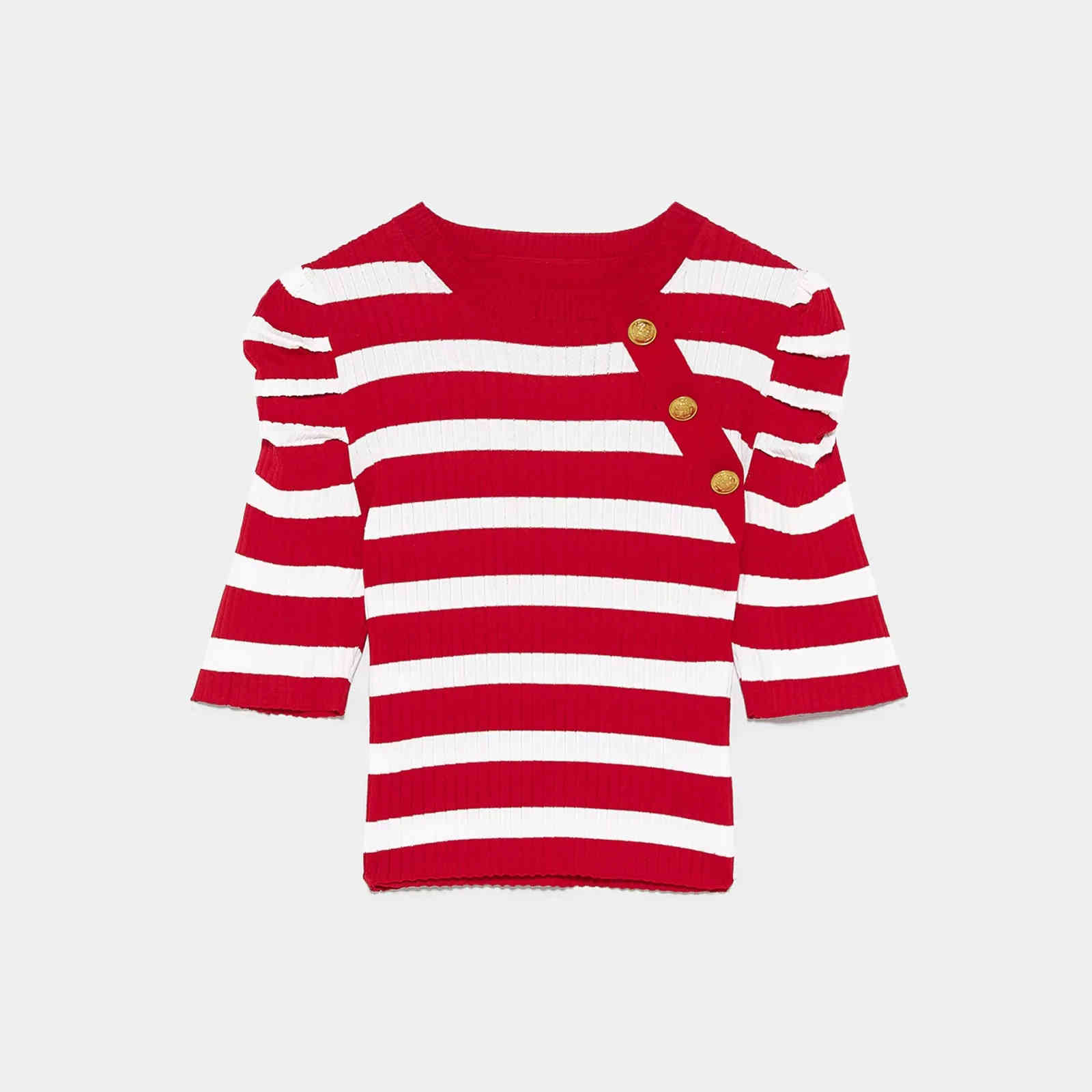 women striped button sweater summer fashion ladies half puff sleeve O-neck sweaters elegant female england style 210521, Red
women striped button sweater summer fashion ladies half puff sleeve O-neck sweaters elegant female england style 210521, Red
