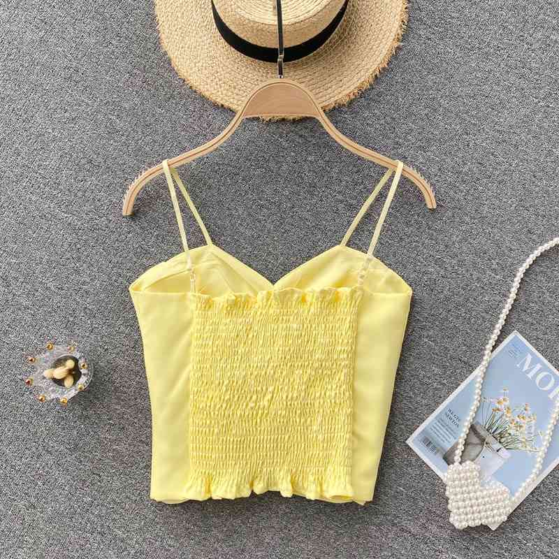 DEAT Women Ruffles Bow Lace Sling Camis Arrivals Sexy Backless Temperament Fashion Spring Summer 11D1560 210709