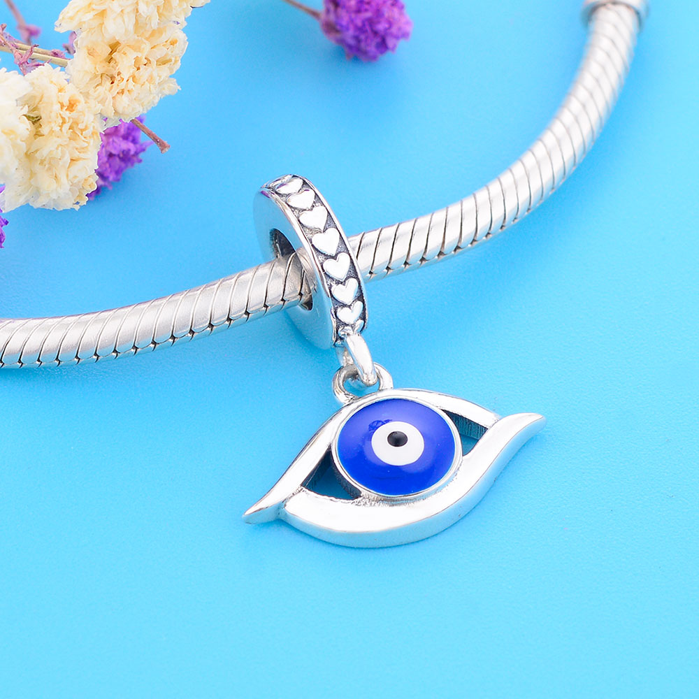 Fit Original Brand Charm Bracelet 925 Sterling Silver Turkish Blue Enamel Evil Eye Watchfull Bead Pendant Berloque