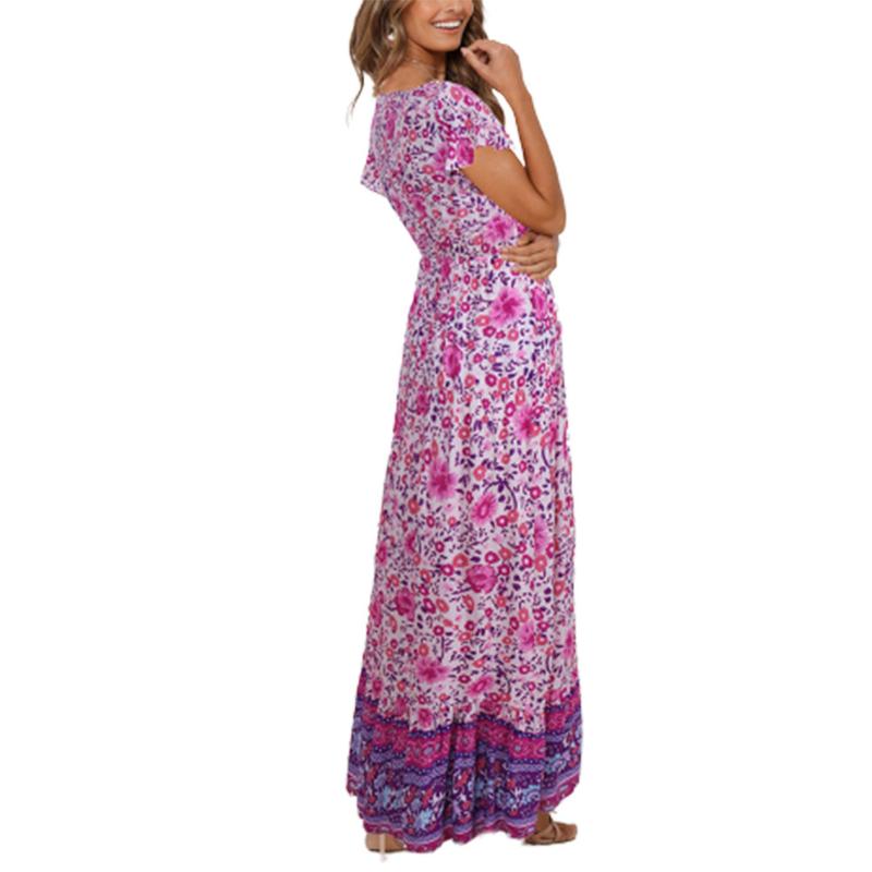 Casual Dresses Summer Women Printed Boho Long Maxi Dress Short Sleeve Kaftan Beach Sundress Bohemian Style Ladies