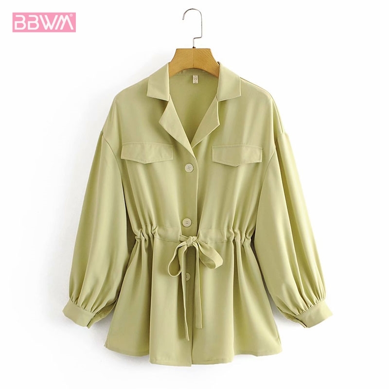 Korean Version Draw Back Belted Loose and Thin Single-breasted Chic Female Jacket Harajuku Simplicity Fashion Women's Coat 210507
