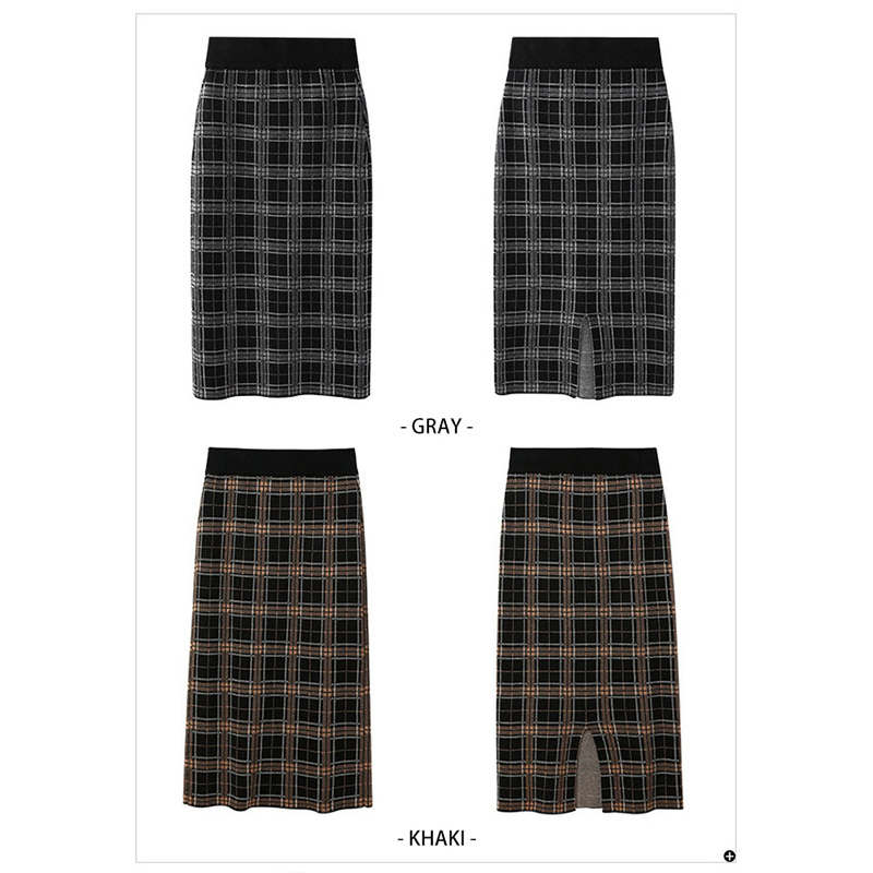 Plaid Skirts Womens Autumn Winter Vintage Saia Slim Casual Women Knee Length Pencil Elegant OL Bodycon 210515