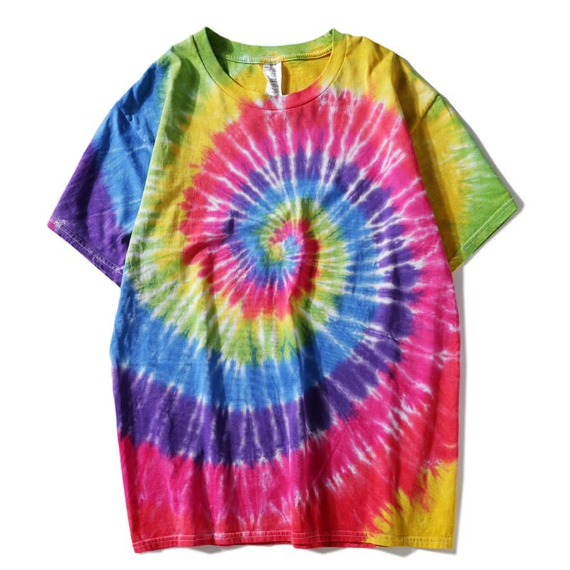 Plegie Tie Dye T-shirt Unisex Summer Hip Hop Round Neck Men's Irregular pattern Tshirts 100%cotton Loose Tee Shirts 210319
