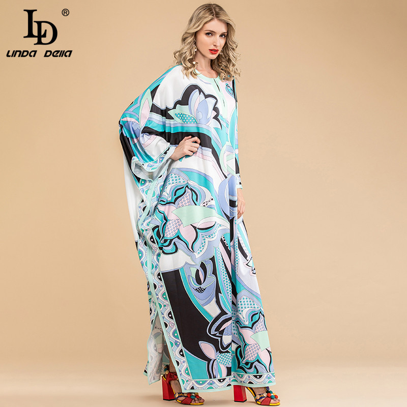 Summer Bohemian Maxi Dress Plus Size Women Batwing Sleeve Pattern Print Vintage Loose Long Floor Length 210522