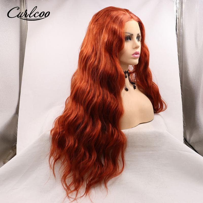 Synthetic Wigs Natural Wave Copper Red Hair Lace Front Middle Part High Temperature Fiber Glueless Cosplay Wig For Black Women
