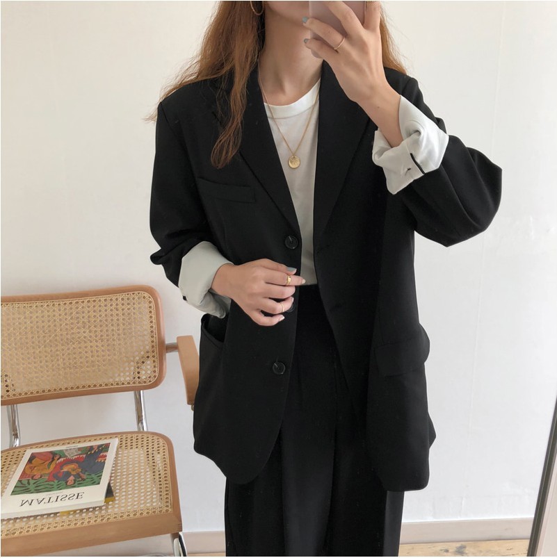 Korea Chic Spring Two-Piece Set Office Ladies Casual Blazers+High Waist Straight Long Trousers Women Fashion Pant Suits 210519