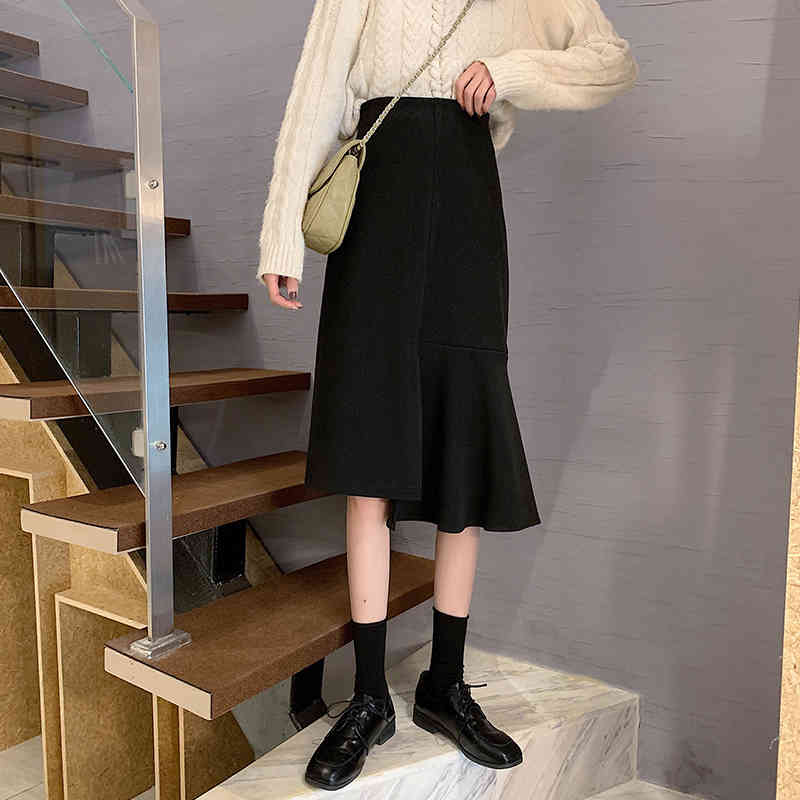 Nomikuma Korean Elegant Irregular Ruffle Women Skirt Causal High Waist Autumn Winter Skirt Fashion Faldas Mujer Moda 6D325 210427