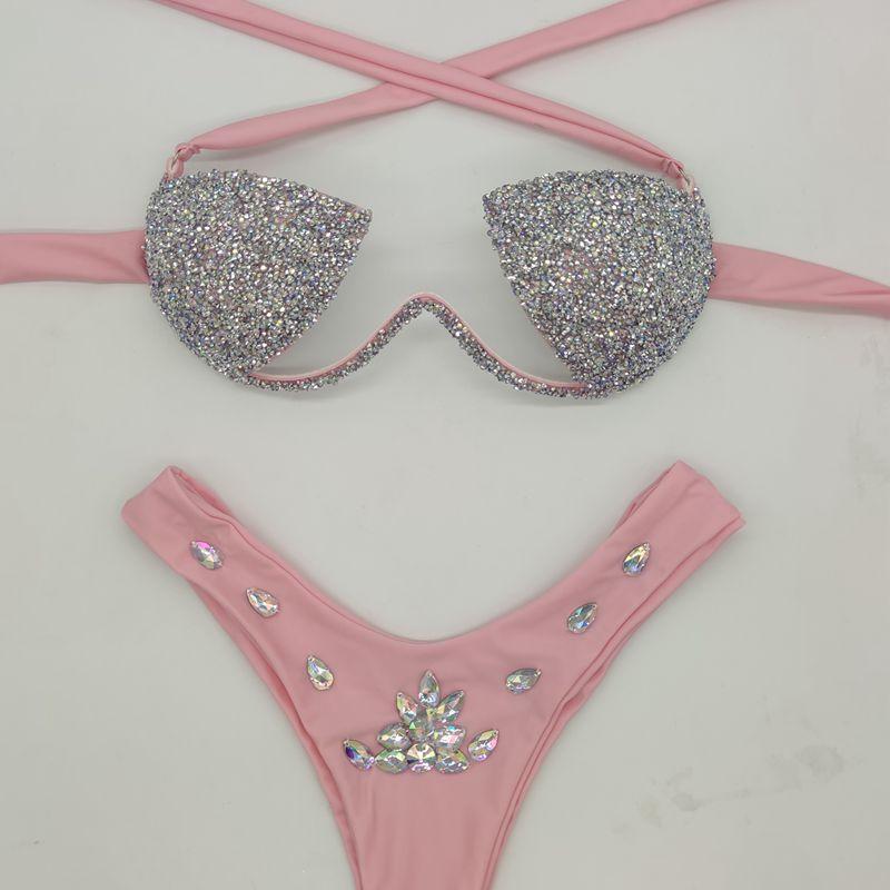Women's Swimwear 2021 Vacation Rhinestone Bikini Set Bling Stones Swimsuit Good Quality Bathing Suit Sexy Women Beachwear
