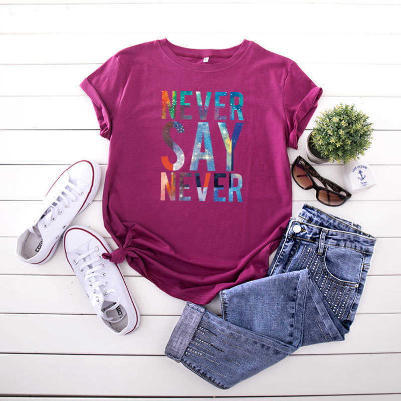 Plus Size S-5XL Fashion 100% Cotton Women T-Shirt Casual Loose Short Sleeve Colorful Letter Summer Ladies Tees Top W872 210526