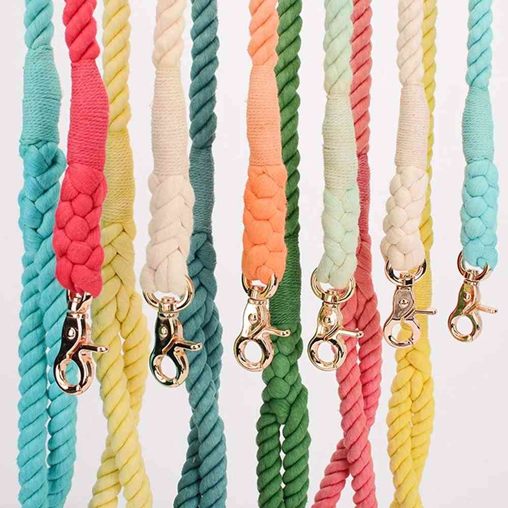 Dog Leash Round Cotton Collar Dogs Leads Rope Rainbow Color Pet Long Leashes Belt Outdoor Dog Puppy Walking Training Leashes 5FT