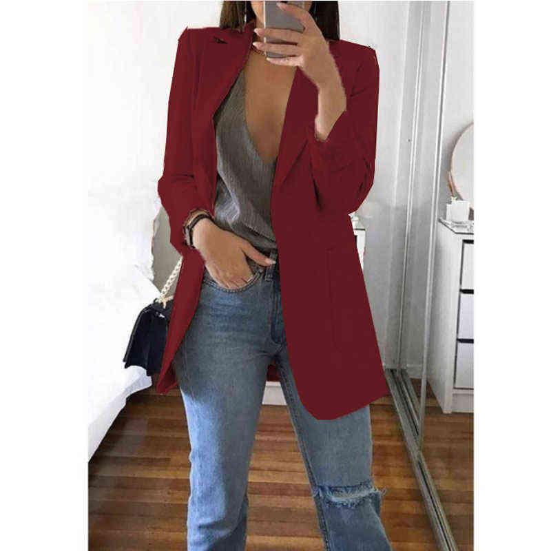 Fashion Korean Casual Women'S Spring Autumn Long Female Business Suit Outwear Slim Coats Office Ladies Blazer Work Jacket 211122