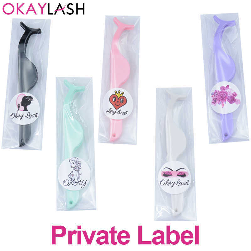 OKAYLASH 50Pcs Wholesale Custom Plastic Eyelash Tweezers OEM Private Label Bulk Cilia Lash Pincers Applicators 210915