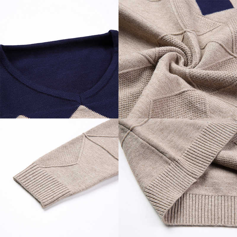 BROWON Autumn Vintage Sweater Men Collarless Sweater Christmas Sweaters Fashion V-neck Casual Slim Sweaters Men for Business 210820
