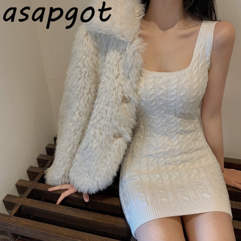 Dresses Slim Wrap Hip High Waist White Knitted Tank Dress Women Mini Bottom Tight Black Sweater Sexy Fashion Vestido De Mujer 210429